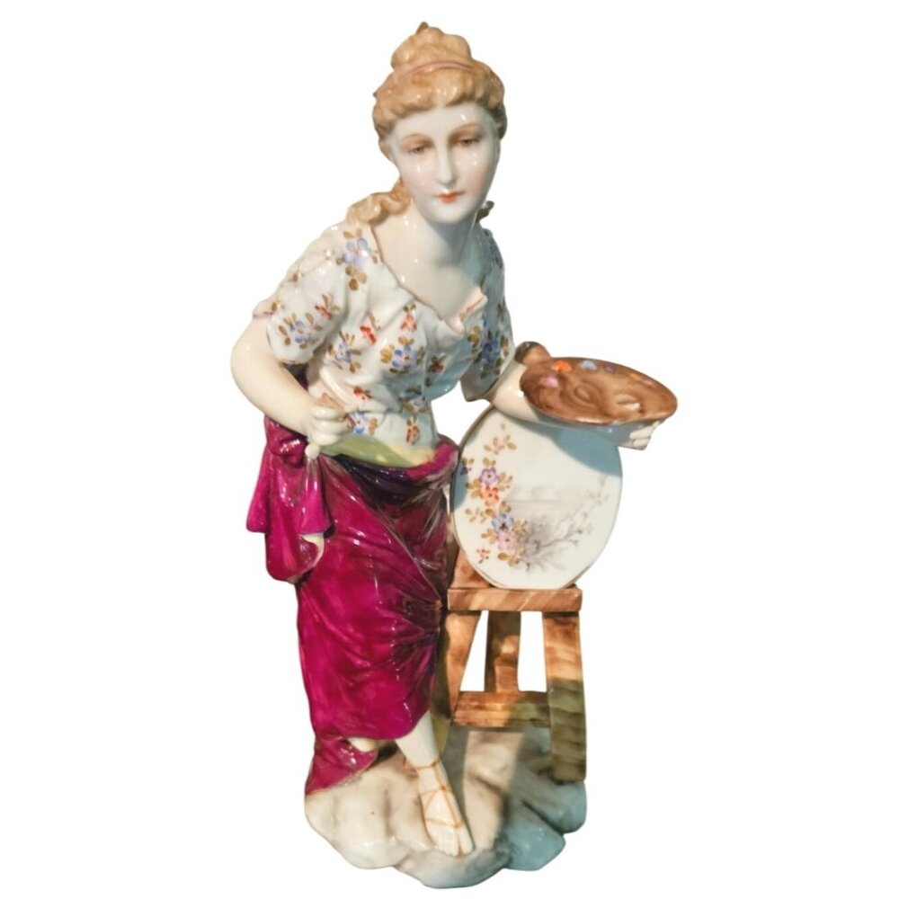 Antique German Volkstedt-Rudolstadt‎ Figurine The Arts Woman Painting Porcelain